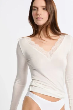 New ETAM Camiseta térmica con cuello en V y cashmere CRUDO