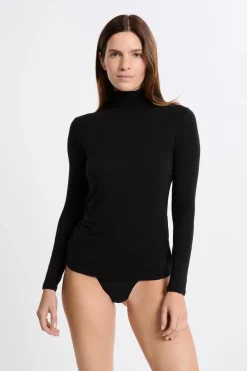Clearance ETAM Camiseta térmica de cuello alto con cashmere NEGRO