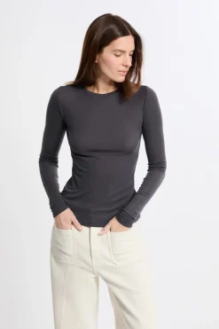 New ETAM Camiseta térmica de cuello redondo con lana ANTRACITA