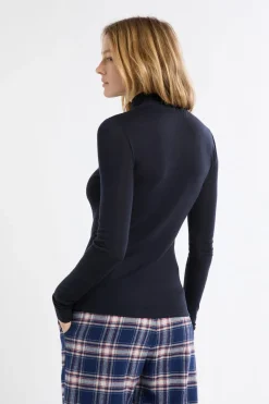 Sale ETAM Camiseta térmica de cuello alto con lana AZUL NOCHE