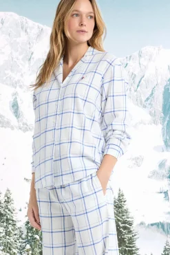Sale ETAM Camisón de algodón a cuadros AZUL