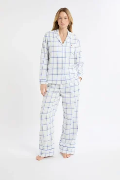 Sale ETAM Camisón de algodón a cuadros AZUL