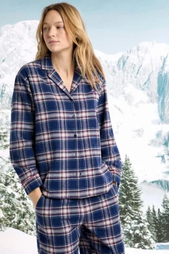 Outlet ETAM Camisón de algodón a cuadros marino