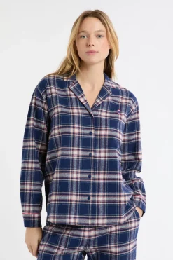 Outlet ETAM Camisón de algodón a cuadros marino