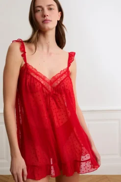 Clearance ETAM Camisón de tul con estampado de corazones ROJO