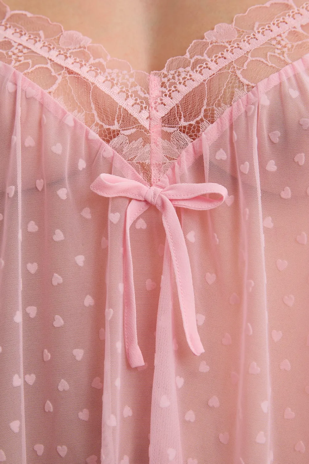 New ETAM Camisón de tul con estampado de corazones ROSA