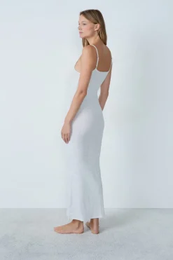Sale ETAM Camisón largo de algodón acanalado con tirantes finos GRIS