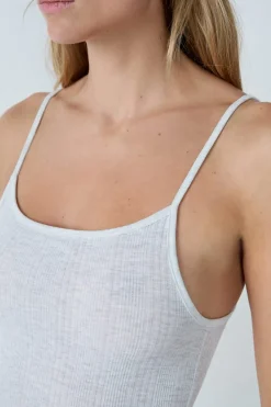 Sale ETAM Camisón largo de algodón acanalado con tirantes finos GRIS