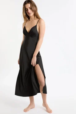 Discount ETAM Camisón largo de satén NEGRO