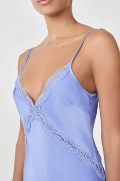 ETAM Camisón largo satinado con detalles de encaje AZUL