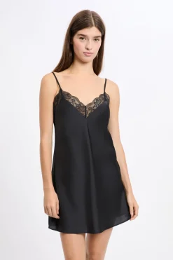 Hot ETAM Camisón satinado con detalles de encaje NEGRO