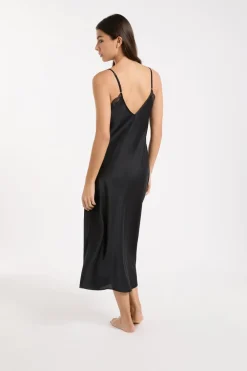 Discount ETAM Camisón satinado con detalles de encaje NEGRO
