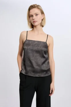 Discount ETAM Caraco satiné à fines bretelles imprimé serpent IMP FD BRIQUE