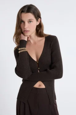 ETAM Cardigan irisé avec boutons dorés MARRON