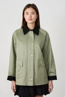 New ETAM Chaqueta con cuello de terciopelo y corte recto CAQUI