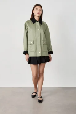 New ETAM Chaqueta con cuello de terciopelo y corte recto CAQUI