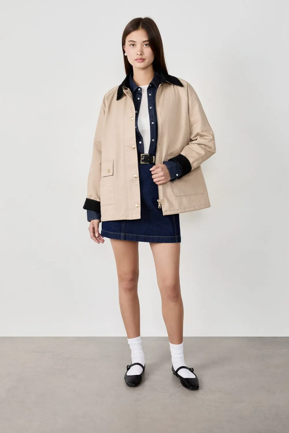 Best ETAM Chaqueta con cuello de terciopelo y corte recto LISTO PARA TEÑIR