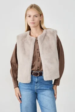 Sale ETAM Chaqueta sin mangas de piel sintética CHOCOLATE