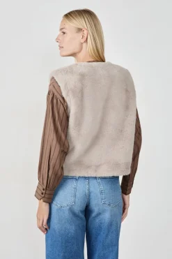 Sale ETAM Chaqueta sin mangas de piel sintética CHOCOLATE
