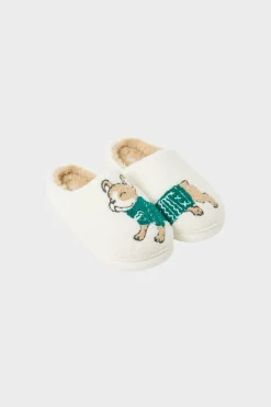 Hot ETAM Chaussons à motif bouledogue en fausse fourrure MARRON