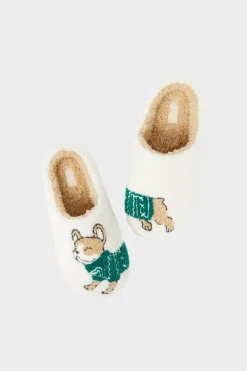 Hot ETAM Chaussons à motif bouledogue en fausse fourrure MARRON