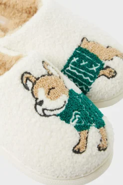 Hot ETAM Chaussons à motif bouledogue en fausse fourrure MARRON