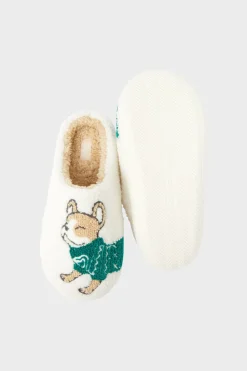 Hot ETAM Chaussons à motif bouledogue en fausse fourrure MARRON