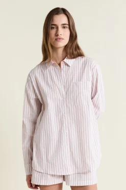 Best ETAM Chemise de pyjama à rayures avec coton ROSE
