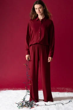 ETAM Chemise de pyjama manches longues BORDEAUX GRENAT