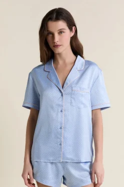 Best ETAM Chemise de pyjama satinée à pois IMP BLEU VERT
