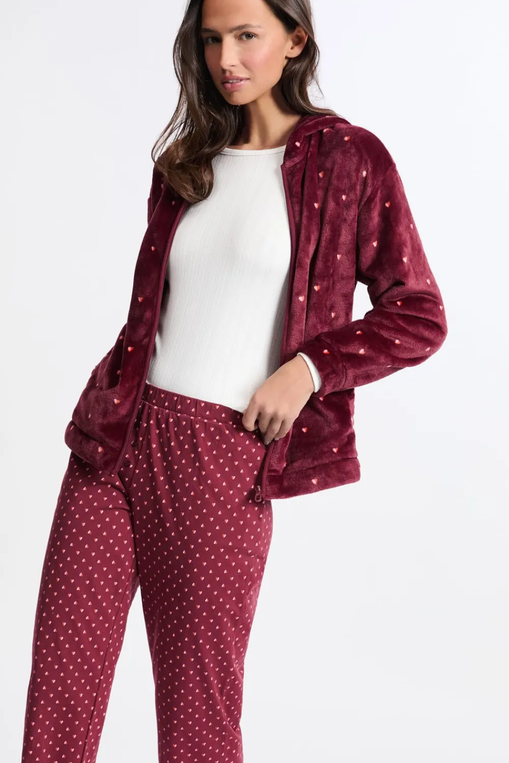 New ETAM Conjunto de pijama de 3 piezas con estampado y algodón BURDEOS GRANATE