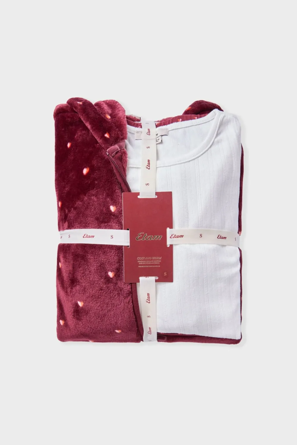 New ETAM Conjunto de pijama de 3 piezas con estampado y algodón BURDEOS GRANATE