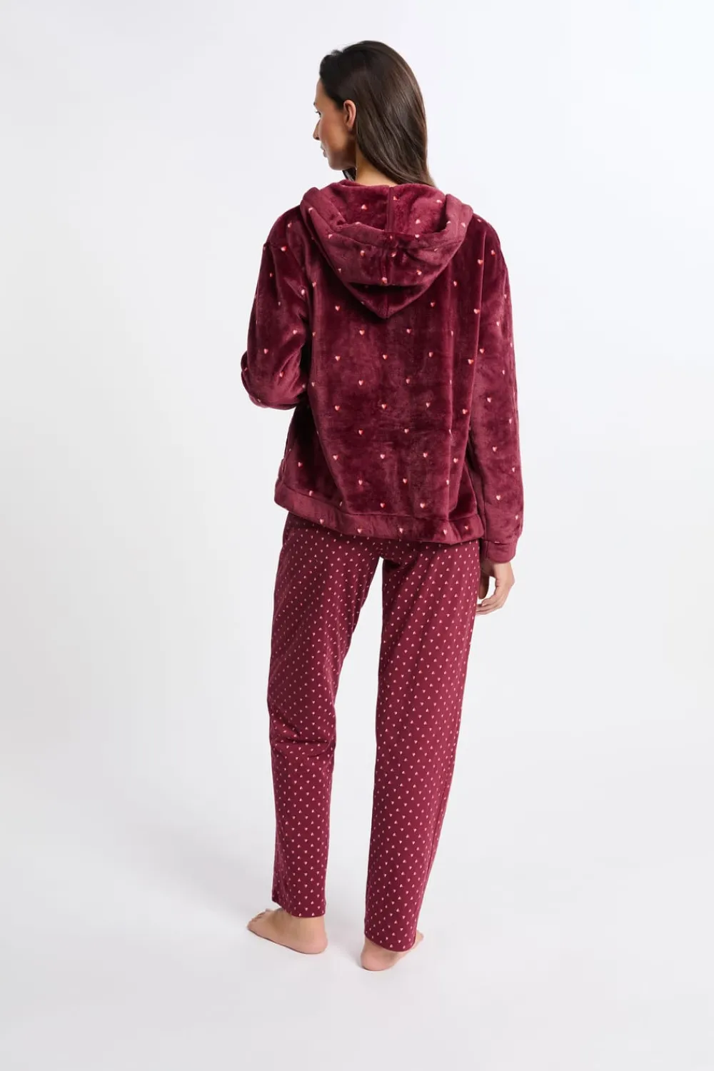 New ETAM Conjunto de pijama de 3 piezas con estampado y algodón BURDEOS GRANATE