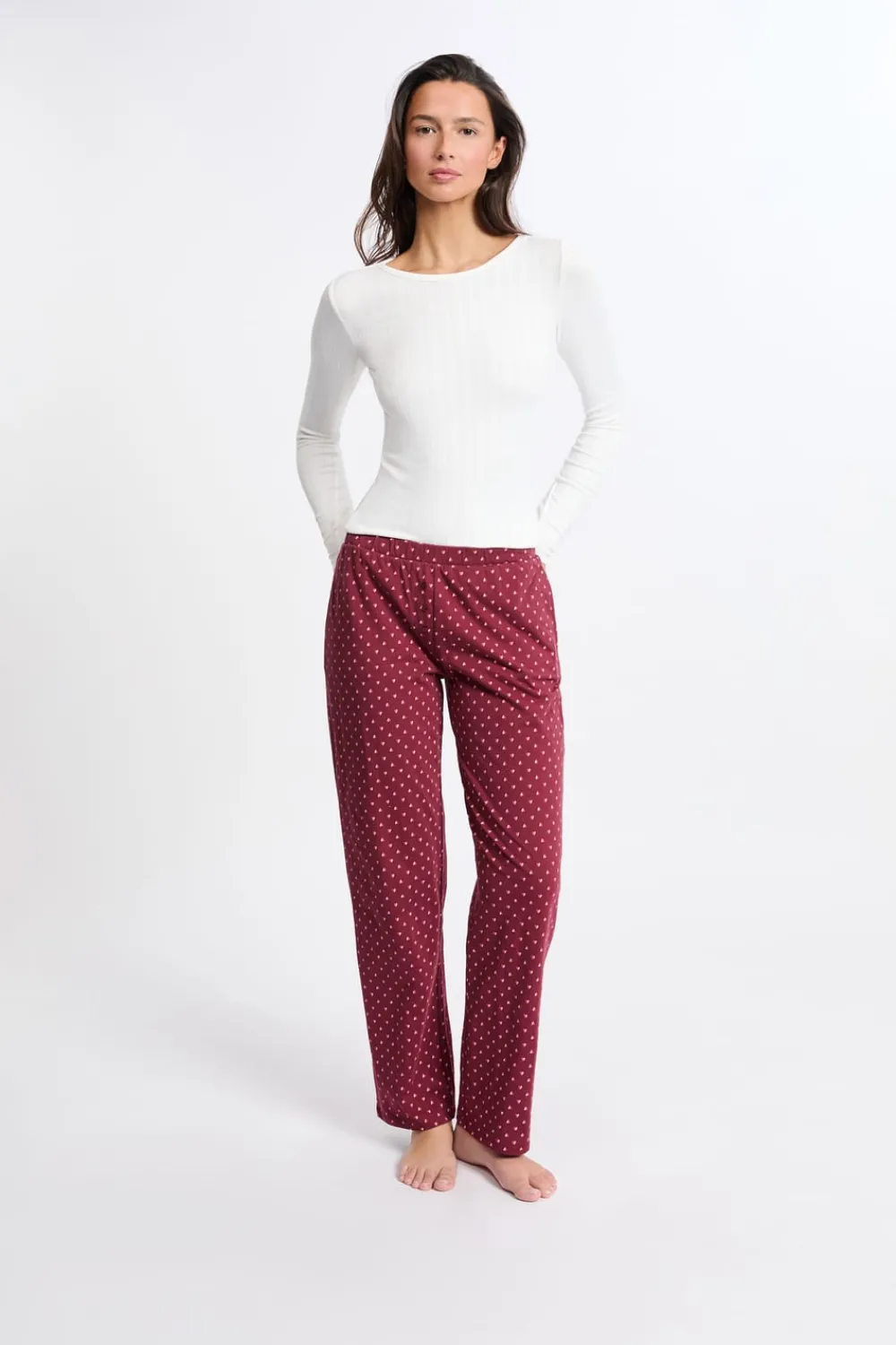 New ETAM Conjunto de pijama de 3 piezas con estampado y algodón BURDEOS GRANATE
