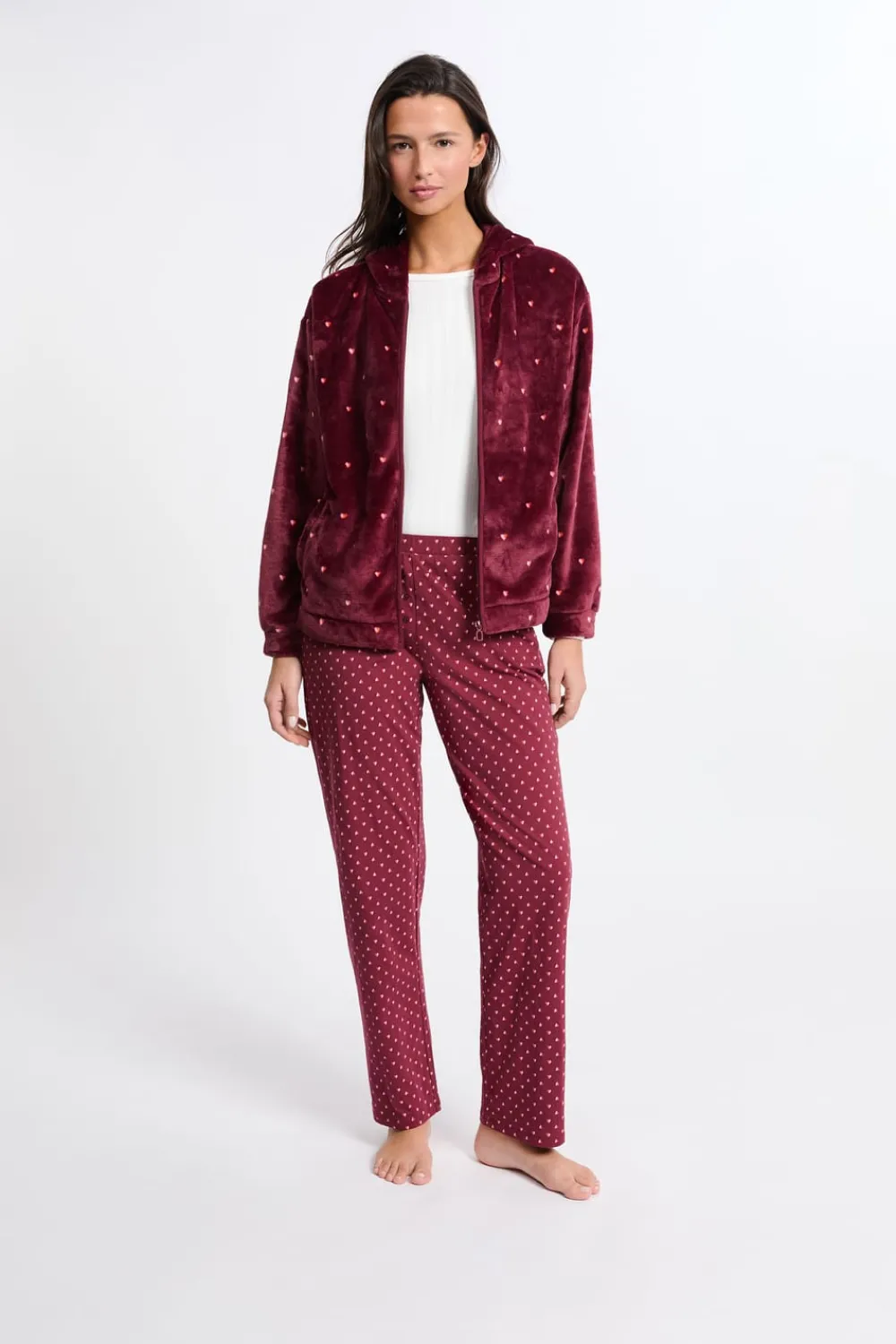 New ETAM Conjunto de pijama de 3 piezas con estampado y algodón BURDEOS GRANATE
