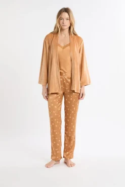 New ETAM Conjunto de pijama de 3 piezas de satén con estampado floral IMP FD MARR&Oacute;N