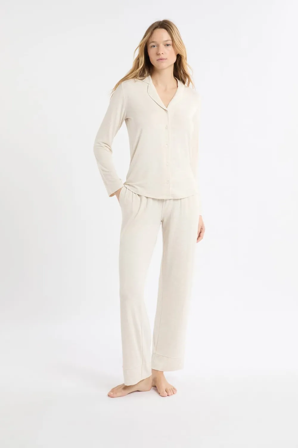 Sale ETAM Conjunto de pijama de 2 piezas de manga larga BEIGE