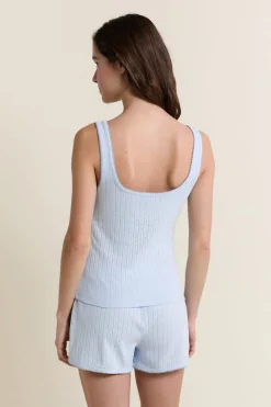Best ETAM Débardeur de pyjama en coton en pointelle BLEU AZUR