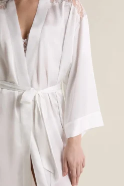 Outlet ETAM Déshabillé long satiné avec ceinture BLANC