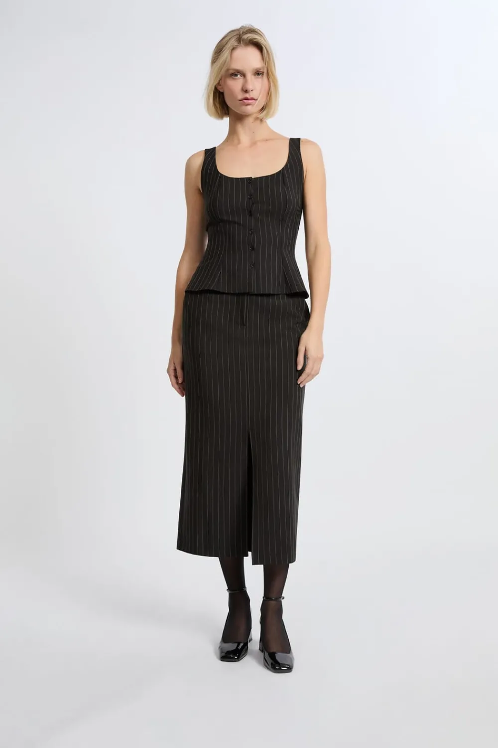 Online ETAM Falda larga a rayas NEGRO