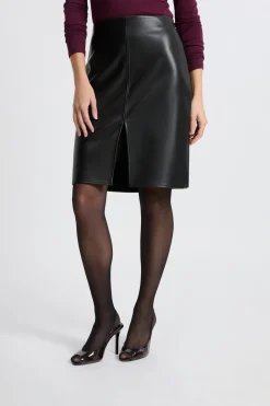 Hot ETAM Falda midi efecto cuero NEGRO