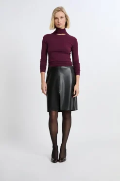 Hot ETAM Falda midi efecto cuero NEGRO