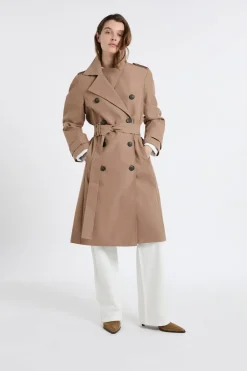 Discount ETAM Gabardina larga con cinturón y algodón Topo