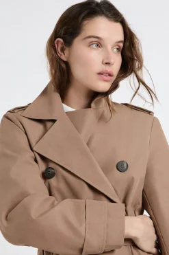 Discount ETAM Gabardina larga con cinturón y algodón Topo