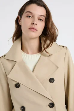 ETAM Gabardina larga con cinturón y algodón BEIGE