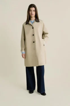 Sale ETAM Gabardina larga con cuello de algodón en contraste BEIGE