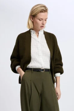 Discount ETAM Gilet à manches longues grosse maille ARGILE