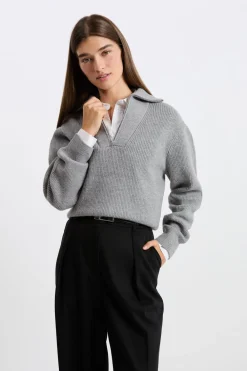 New ETAM Jersey con cuello camisero y cremallera GRIS