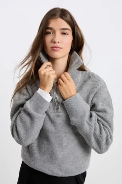 New ETAM Jersey con cuello camisero y cremallera GRIS