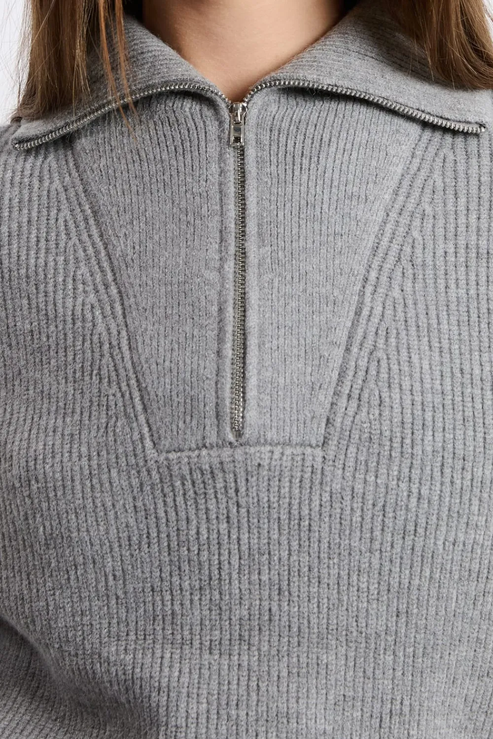 New ETAM Jersey con cuello camisero y cremallera GRIS